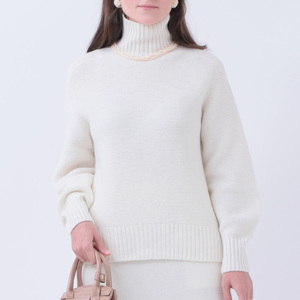 RU2311-01 ルーエンローズ カシミヤ ハイネックパール編みプルオーバー(ホワイト)