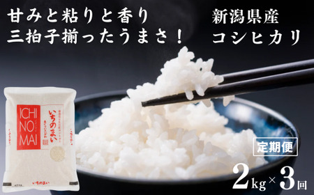 [3ヶ月定期便]新潟県産コシヒカリ「いちのまい」2kg×3回(計6kg) 米・食味鑑定士お墨付き 令和5年産 精米したてを発送 こしひかり 糸魚川 白米