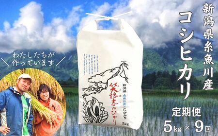 令和6年産新米【定期便】コシヒカリ『笑穂志(えぼし)のひかり』5kg×9回 毎月お届け 全45kg U'ファーム【米 お米 白米 こめ コメ こしひかり 新潟県 糸魚川産 2024年産 食品 人気 おすすめ 9か月 9ヵ月 9ヶ月】