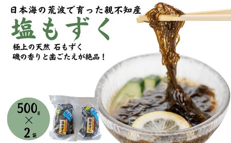 日本海の荒海で育った極上のもずく![2024年産新物]天然 塩もずく 500g×2袋 計1kg 塩モズク 日本海 令和6年 磯香りと歯ごたえが絶品! 石[ モズク ]