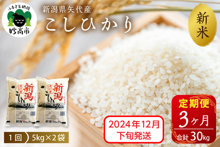 2024年12月下旬より発送[定期便]令和6年産 新潟県矢代産コシヒカリ10kg(5kg×2袋)×3回(計30kg) 新潟県 上越 矢代産 白米 お取り寄せ