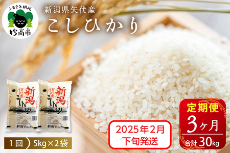 2025年2月下旬より発送【定期便】令和6年産 新潟県矢代産コシヒカリ10kg(5kg×2袋)×3回（計30kg） 新潟県 上越 矢代産 白米 お取り寄せ