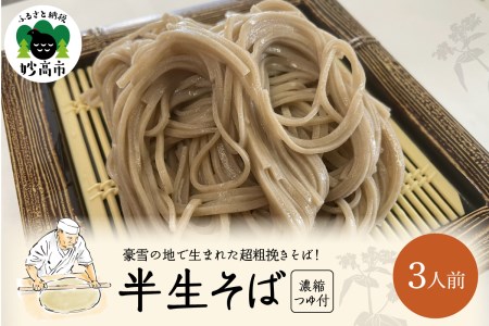 半生そば(3人前)つゆ付 冷凍 麺 国産 石臼挽き 超 粗挽き 蕎麦 そば粉 妙高産 北海道産 新潟県 妙高市