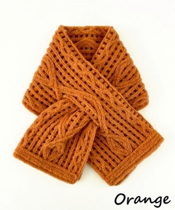 コード刺繍 ウール混ショートマフラー アーガイル柄 オレンジ | マフラー