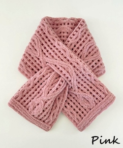 コード刺繍 ウール混ショートマフラー アーガイル柄 ピンク | マフラー