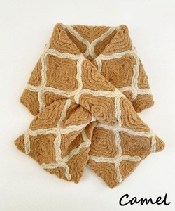 コード刺繍 ウール混ショートマフラー モロッカン柄 キャラメル | マフラー