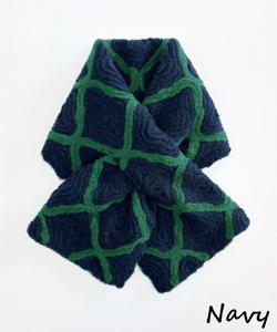 コード刺繍 ウール混ショートマフラー モロッカン柄 ネイビー | マフラー