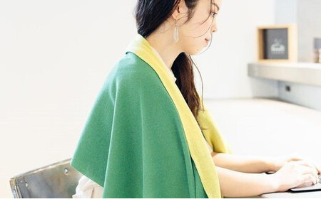 リバーシブル和紙ストール CLEMATIS 折り返しポケット グリーン