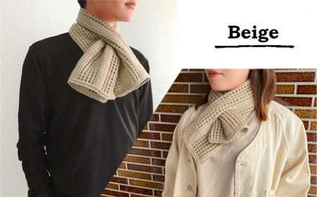 差し込み ショートマフラー ストライプ柄 ベージュ レディース