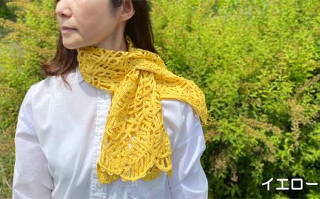 差し込み ショートマフラー 雪椿柄 ( イエロー ) | マフラー