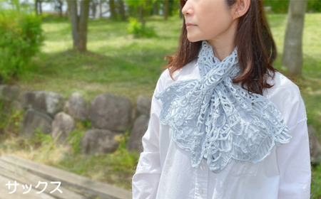 差し込み ショートマフラー 雪椿柄 ( サックス ) | マフラー