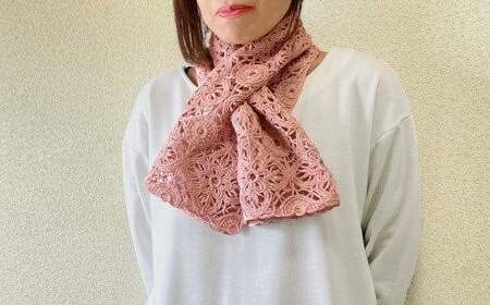 差し込み ショートマフラー レトロレース柄 ( ダスティピンク )