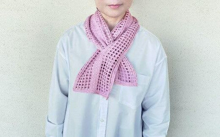 差し込み ショートマフラー ストライプ柄 ( パープル ) | マフラー