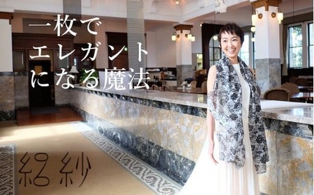 シルクストール 絽紗 プリントストール ( ブラック ) レディース