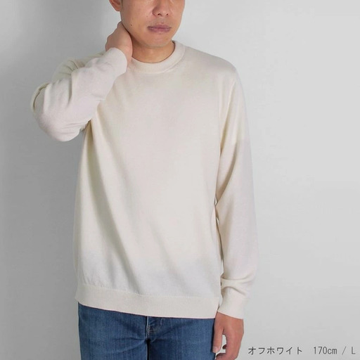 [先行予約]カシミヤニット クルーネック セーター ( オフホワイト・LL ) メンズ