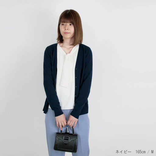 カシミヤニット Vネックカーディガン ( ネイビー・L ) レディース