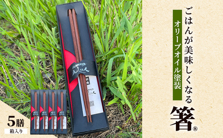 [贈答用]ごはんが美味しくなる箸(R)一膳 5セット 箱入 箸 お箸 はし 鉄刀木 オリーブオイル塗装 手作り プレゼント 贈り物 新潟県 上越