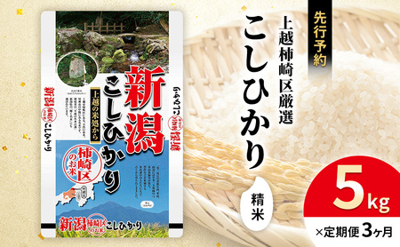 令和7年産 先行予約 新潟県上越柿崎区厳選 こしひかり 精米 5kg 3か月定期便 上越市 精米 米 コメ コシヒカリ ブランド米