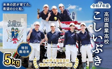 [未来の農業家を応援]高田農業高校の生徒が育てた「高農米」 令和7年産 特別栽培米 こしいぶき 5kg 5キロ 新潟県産 上越市