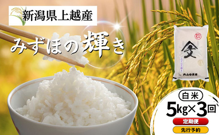 先行予約 定期便 令和8年産 新潟県上越産 みずほの輝き 白米 5kg×3回配送 内山農産 お米 こめ おすすめ 新潟県産 にいがた 上越