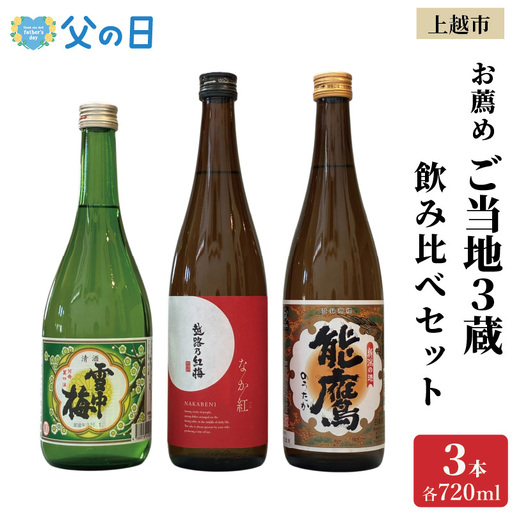 [父の日 ギフト ]上越市 日本酒 ご当地 3本 飲み比べ セット 雪中梅 能鷹 なか紅 新潟 新潟県 上越 地酒 セット お酒 贈答 のし 送料無料