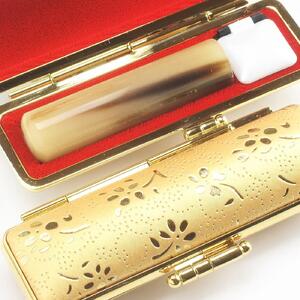 [選べるサイズ]オランダ水牛印鑑1本と金花ケースセット はんこ 判子 印鑑セット ギフト プレゼント 3M07038