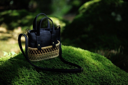 ふたえ籠サイズSブラック(竹籠フレーム帆布バッグ)工芸品 伝統 バッグ かばん 帆布 かご 籠 かごバッグ 新潟県 阿賀野市 2X03081B