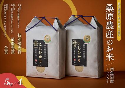 【R7年産新米予約】最優秀賞受賞【8割減農薬】最高峰南魚沼産こしひかり20kg(5kg×4)　桑原農産のお米(精米)【2025年9月下旬より順次発送予定】