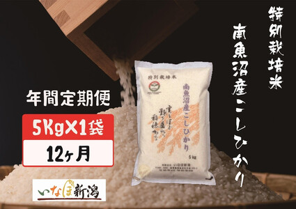 [令和7年度産新米予約][定期配送]南魚沼産コシヒカリ特別栽培米 白米 5kg 全12回[2025年10月上旬より順次発送予定]
