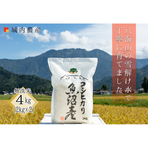 [令和7年産]南魚沼産コシヒカリ 無洗米4kg(2kg×2)[5割減農薬栽培米]城内農産