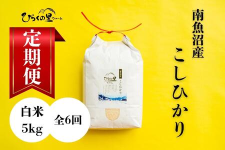 【定期便　令和7年産新米予約】（全6ヶ月）もっちり甘い！南魚沼産コシヒカリ 白米5kg ひらくの里ファーム【2025年10月上旬より順次発送予定】