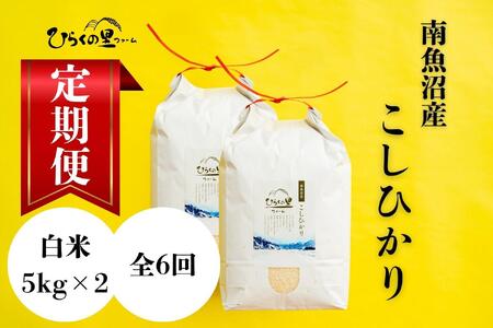 【定期便　令和7年産新米予約】（全6ヶ月）もっちり甘い！南魚沼産コシヒカリ 白米5kg×2 ひらくの里ファーム【2025年10月上旬より順次発送予定】