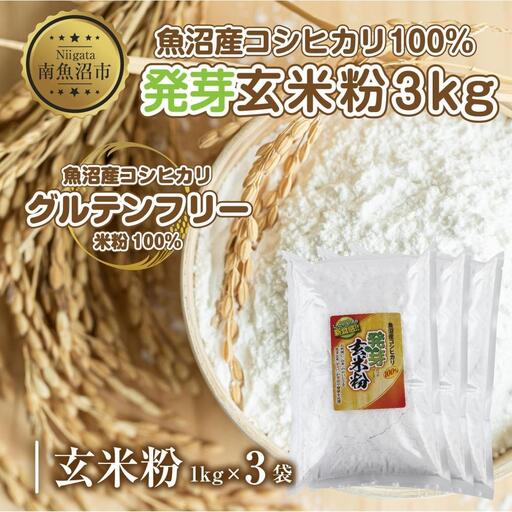 魚沼産 コシヒカリ 発芽玄米粉 1kg×3袋 計3kg 玄米  グルテンフリー 小麦不使用 アレルギー GABA お取り寄せ 菓子 パン ケーキ ギフト 送料無料 コパフーズ 新潟県 南魚沼市