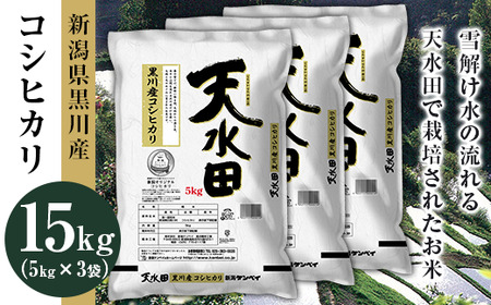 27-151D新潟県黒川産コシヒカリ15kg（5kg×3袋）【天水田】