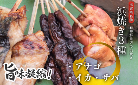 [出雲崎名物]石井鮮魚店の浜焼き「まんぷく3種セット」(サバ イカ アナゴ 串焼き 各1束 計3束) 出雲崎町 さば 鯖 あなご 穴子 いか 串焼き 焼き魚 新潟県 浜焼き 浜焼き 浜焼き 浜焼き 浜焼き 浜焼き