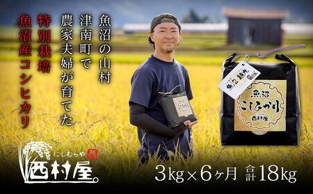 [定期便]米農家直送!特別栽培魚沼コシヒカリ 3kg×6回 合計18kg
