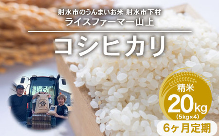 【6ヶ月定期便】【射水市】【ライスファーマー山上】【農家直送】【射水の美味しいお米】R8年産コシヒカリ20kg（5kg×4）【精米】 ※2026年10月上旬～10月下旬頃に順次発送予定 ※離島への配送不可