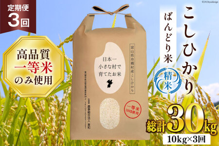 [3ヶ月定期便][一等米100%]ばんどり米(コシヒカリ)精米 10kg(5kg×2袋) [農事組合法人東和 富山県 舟橋村 57050225] お米 白米 美味しい こしひかり 富山 農家