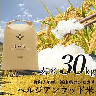 [令和7年産]玄米 ヘルジアンウッド米 30kg 富山県産コシヒカリ 玄米 国産 米 お米 日本米 ギフト 贈り物 食品
