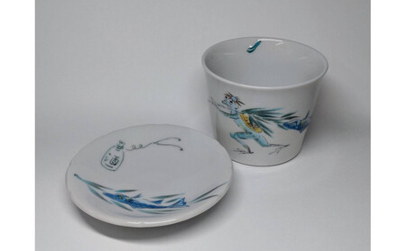 そばちょこ・小皿セット 河童の晩餐 大漁 九谷焼