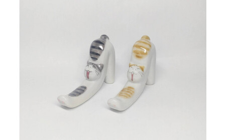 ペア箸置 のび猫 茶トラ・サバトラ 九谷焼