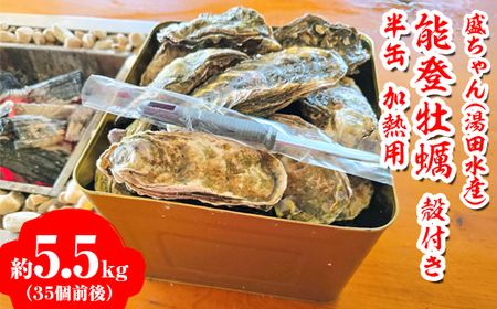 [発送時期が選べる]盛ちゃん(湯田水産) 能登牡蠣 殻付き 半缶(35個前後) 約5.5kg 加熱用 ※北海道・沖縄・離島への配送不可 ※2026年1月上旬〜3月下旬頃に順次発送予定