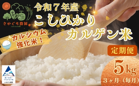 [定期便]令和7年産 こしひかりカルゲン米 5kg×3ヶ月(毎月) お米 白米 コシヒカリ | 石川県 小松市[坂口農園]