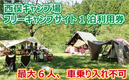 西俣キャンプ場 フリーキャンプサイト(最大6人、車乗り入れ不可)1泊利用券 007006