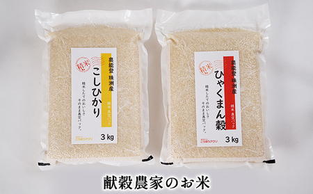 [令和6年度産米]献穀農家のお米/珠洲産コシヒカリ3kg×1袋 珠洲産ひゃくまん穀3kg×1袋/合計6kg