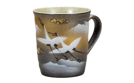 九谷焼　 マグカップ　金箔群鶴　山田登陽志作　a04 