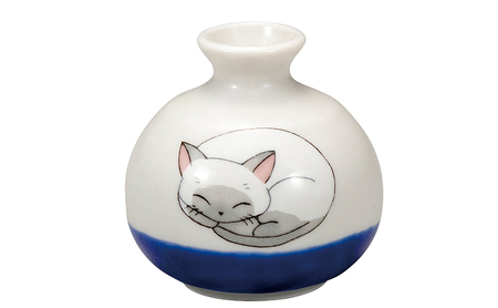 九谷焼 1.8号小つぼ花生 眠り猫 しろ