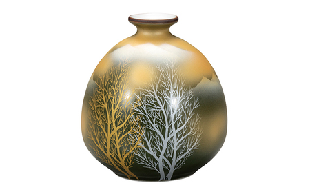 九谷焼 4.2号一輪生 金雲木立