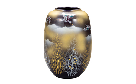 九谷焼 8号花瓶 金雲鶴木立