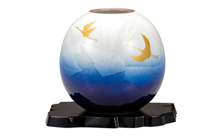 九谷焼 5.8号花瓶 銀彩双鶴(台付)